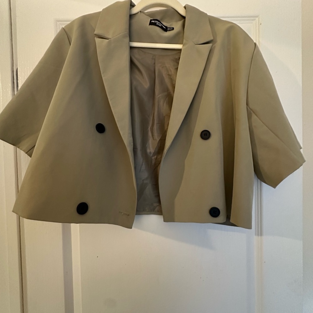 Olive Green Cropped Blazer Top